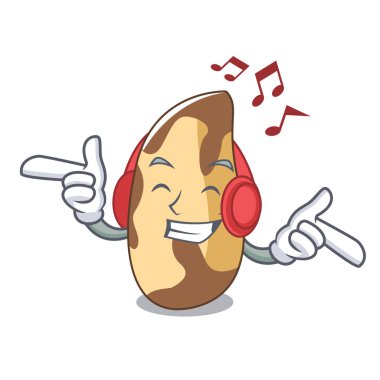 Dinleme müzik Brezilya cevizi maskot karikatür vektör çizim
