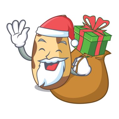 Noel Baba hediye Brezilya cevizi maskot karikatür vektör çizim ile