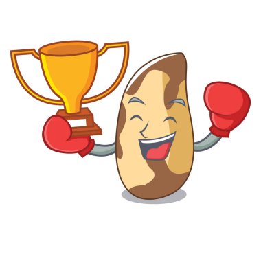 Boks şampiyonu Brezilya cevizi maskot karikatür vektör çizim