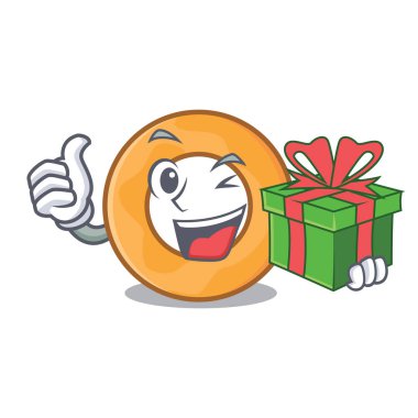 Hediye soğan halkası maskot karikatür vektör çizim ile
