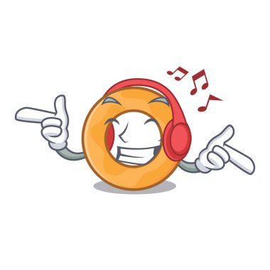 Dinleme müzik soğan halkası maskot karikatür vektör çizim