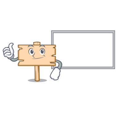 Başparmak yukarıya tahta ahşap tahta karakter karikatür vektör çizim ile