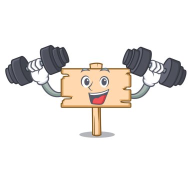 Fitness ahşap tahta karakter karikatür vektör çizim