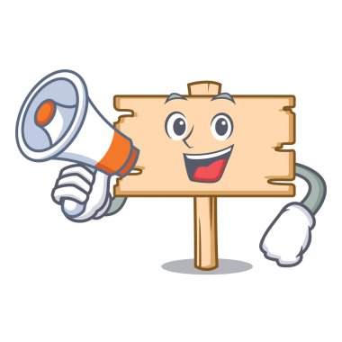 Megafon ahşap tahta karakter karikatür vektör çizim ile