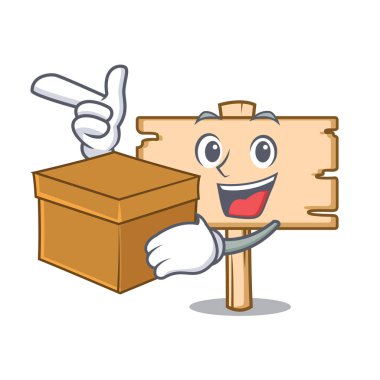 Kutusu ahşap tahta karakter karikatür vektör çizim ile