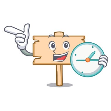 Saat ahşap tahta karakter karikatür vektör çizim ile