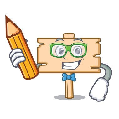 Öğrenci ahşap tahta karakter karikatür vektör çizim