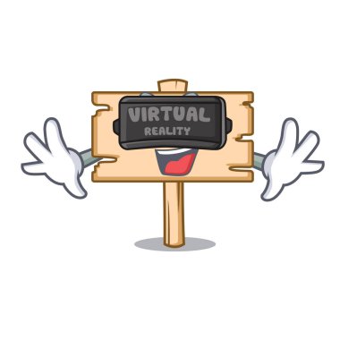 Sanal gerçeklik ahşap tahta maskot karikatür vektör çizim