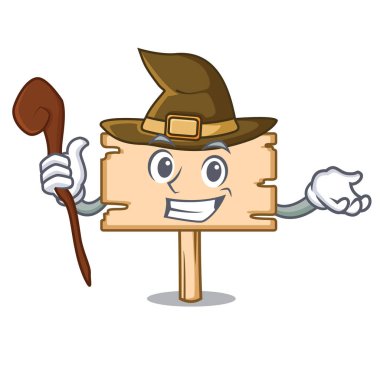 Cadı ahşap tahta maskot karikatür vektör çizim