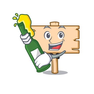 Bira ahşap tahta maskot karikatür vektör çizim ile