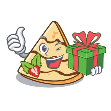 Hediye krep maskot karikatür tarzı vektör çizim ile