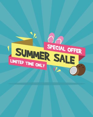 Plaj vektör çizim üzerinde yaz satışı büyük başlığı