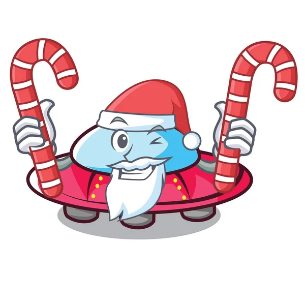 Santa ile şeker ufo maskot karikatür tarzı vektör çizim