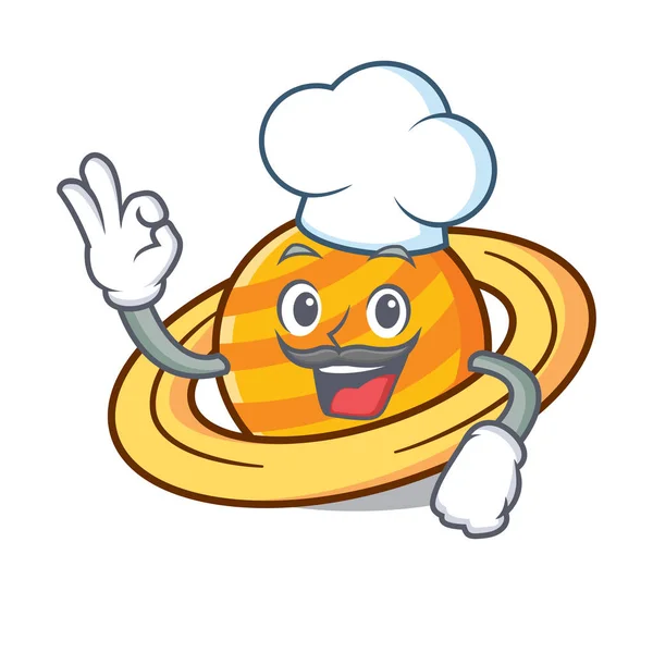 Chef Kok Planeet Saturnus Karakter Cartoon Vectorillustratie — Stockvector