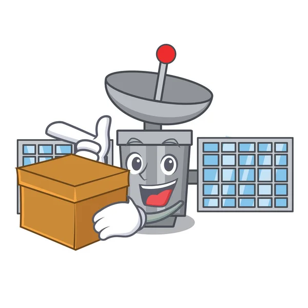 Con Caja Satelite Personaje Dibujos Animados Estilo Vector Ilustración — Vector de stock