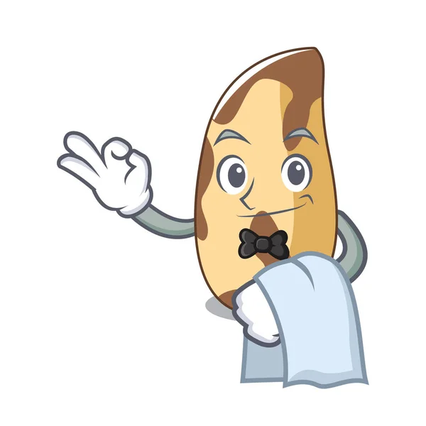 Waiter Brazil Nut Mascot Cartoon Vector Illustration — Stock Vector