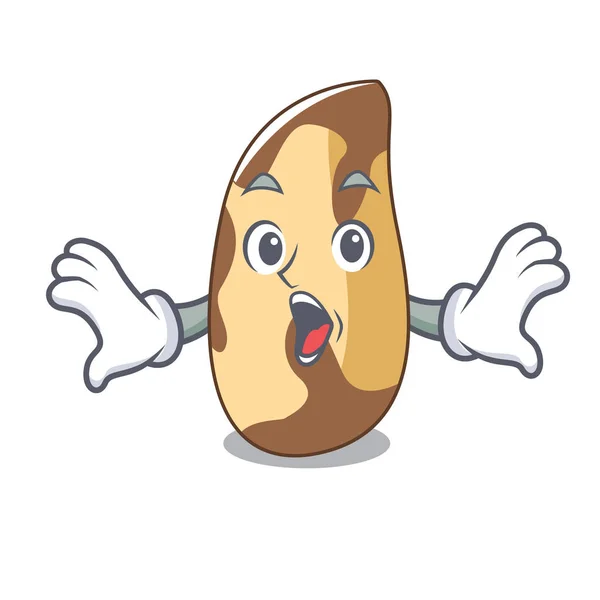 Surprised Brazil Nut Mascot Cartoon Vector Illustration — Stock Vector