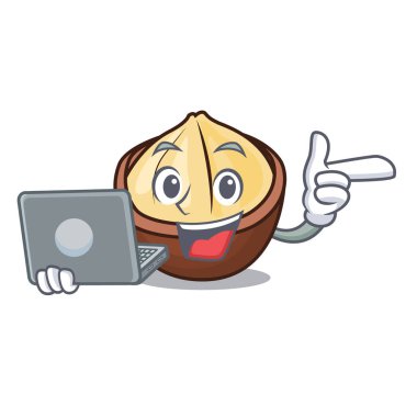 Dizüstü macadamia karakter karikatür tarzı vektör çizim ile