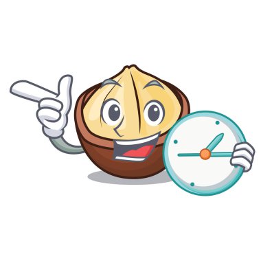Saat macadamia karakter karikatür tarzı vektör çizim ile
