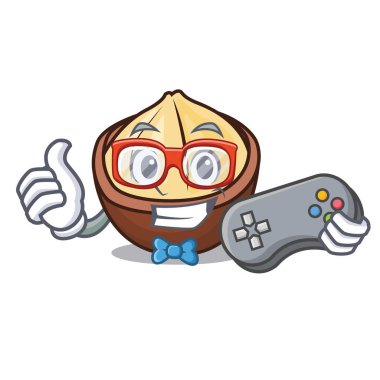 Oyun macadamia maskot karikatür tarzı vektör çizim