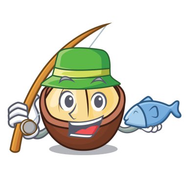 Balık tutma macadamia maskot karikatür tarzı vektör çizim