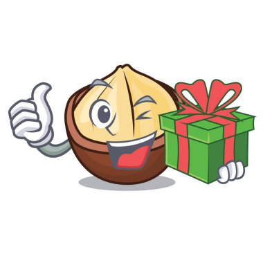 Hediye macadamia maskot karikatür tarzı vektör çizim ile