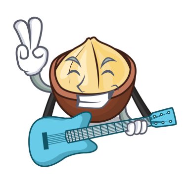 Gitar macadamia maskot karikatür tarzı vektör çizim ile