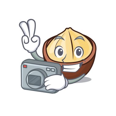 Fotoğrafçı macadamia maskot karikatür tarzı vektör çizim