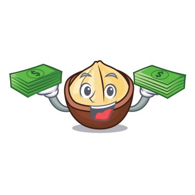 Para çantası macadamia maskot karikatür tarzı vektör çizim ile