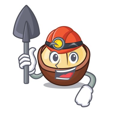 Madenci macadamia maskot karikatür tarzı vektör çizim