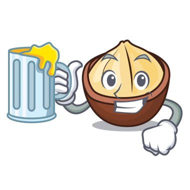 Suyu macadamia maskot karikatür tarzı vektör çizim ile