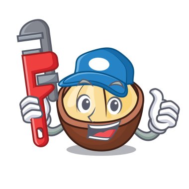 Tesisatçı macadamia maskot karikatür tarzı vektör çizim