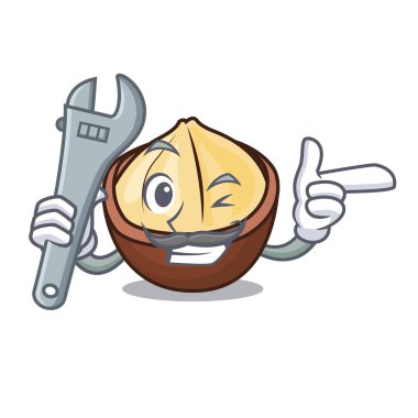 Mekanik macadamia maskot karikatür tarzı vektör çizim