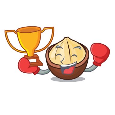 Boks şampiyonu macadamia maskot karikatür tarzı vektör çizim