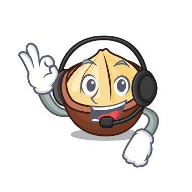 Kulaklık macadamia maskot karikatür tarzı vektör çizim ile