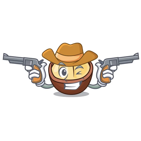 Cowboy Macadamia Character Cartoon Style Vector Illustration — Stock Vector