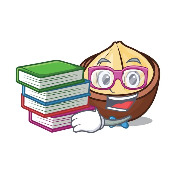 Öğrenci kitap macadamia maskot karikatür tarzı vektör çizim ile