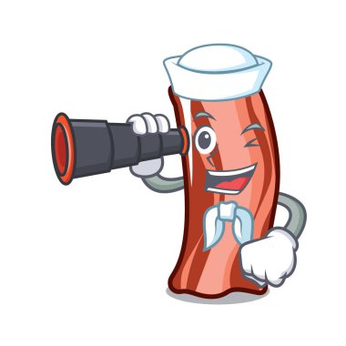 Denizci ile dürbün maskot karikatür tarzı vektör çizim kaburga