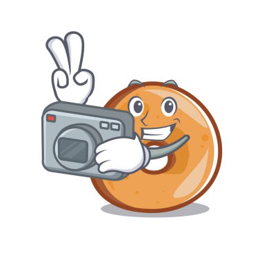 Fotoğrafçı simit maskot karikatür tarzı vektör çizim