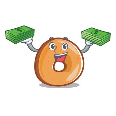 Para çantası simit maskot karikatür tarzı vektör çizim ile