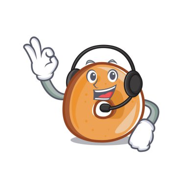Kulaklık simit maskot karikatür tarzı vektör çizim ile