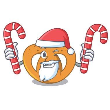 Santa şeker çubuk kraker maskot karikatür tarzı vektör çizim ile