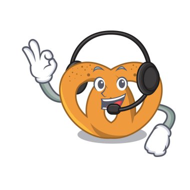 Kulaklık simit maskot karikatür tarzı vektör çizim ile