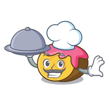 Şef yiyecek İsviçre rulo maskot karikatür vektör çizim ile