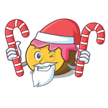 Santa şeker İsviçre rulo maskot karikatür vektör çizim ile