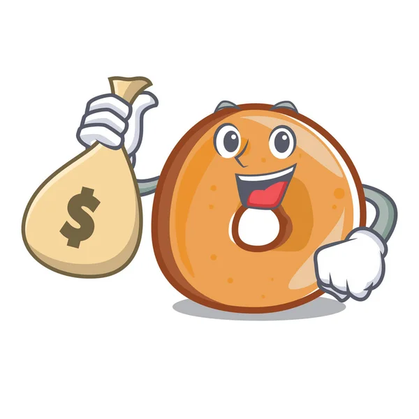 Com Dinheiro Saco Bagels Personagem Desenho Animado Estilo Vetor Ilustração — Vetor de Stock