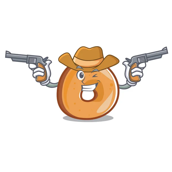 Cowboy Bagels Karakter Rajzfilm Stílusú Vektoros Illusztráció — Stock Vector