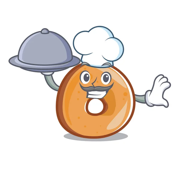 Chef Con Comida Bagels Mascota Dibujos Animados Estilo Vector Ilustración — Vector de stock