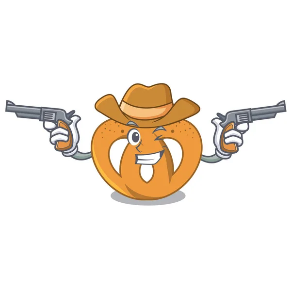 Cowboy Pretzel Personaggio Cartone Animato Stile Vettoriale Illustrazione — Vettoriale Stock