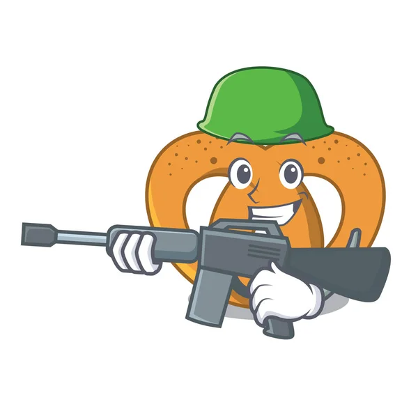 Army Pretzel Character Cartoon Style Vector Illustration — Stock Vector